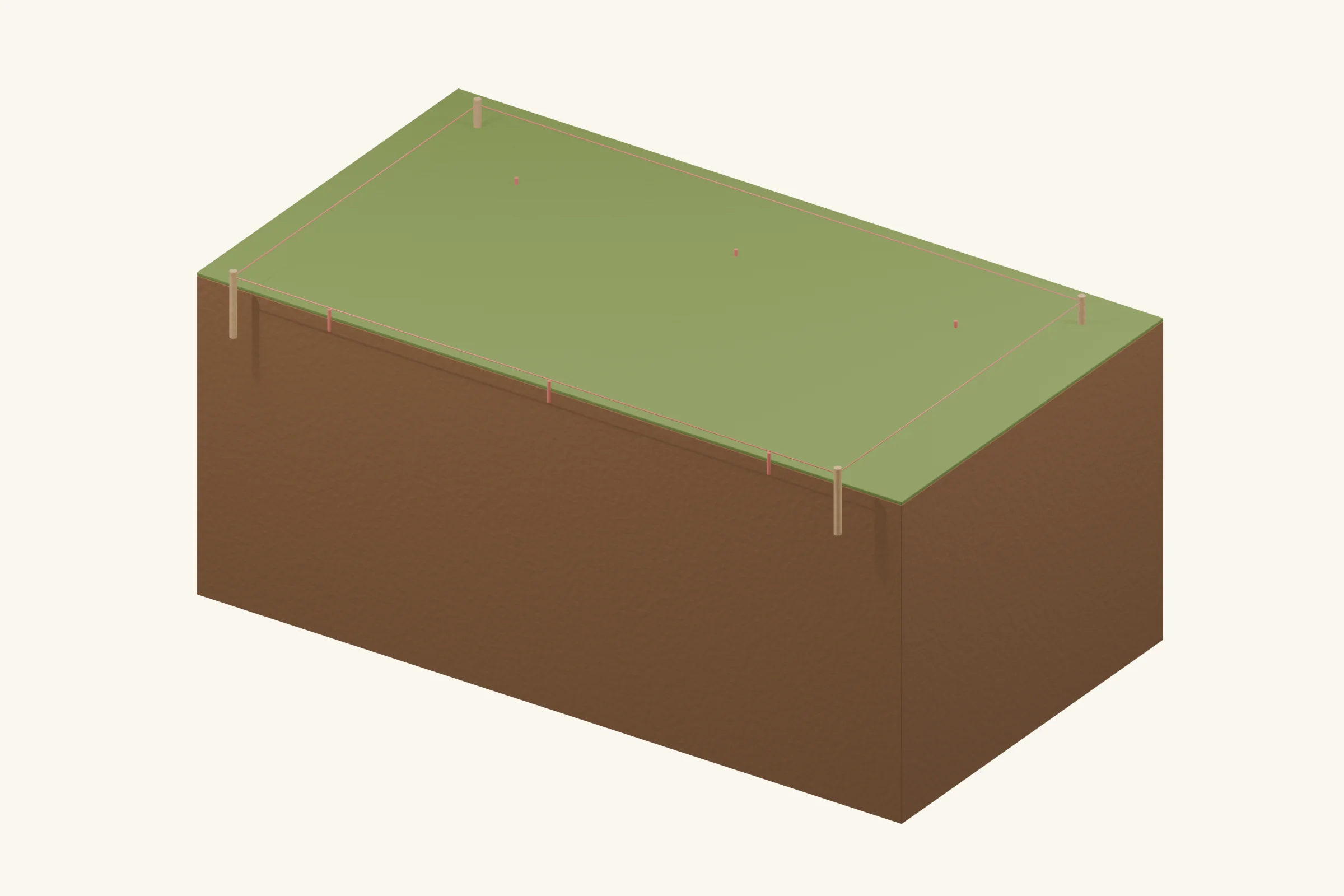 Mark the screw centres from the designed support layout. Six positions are shown only to explain this example; spacing and quantity depend on the shed.