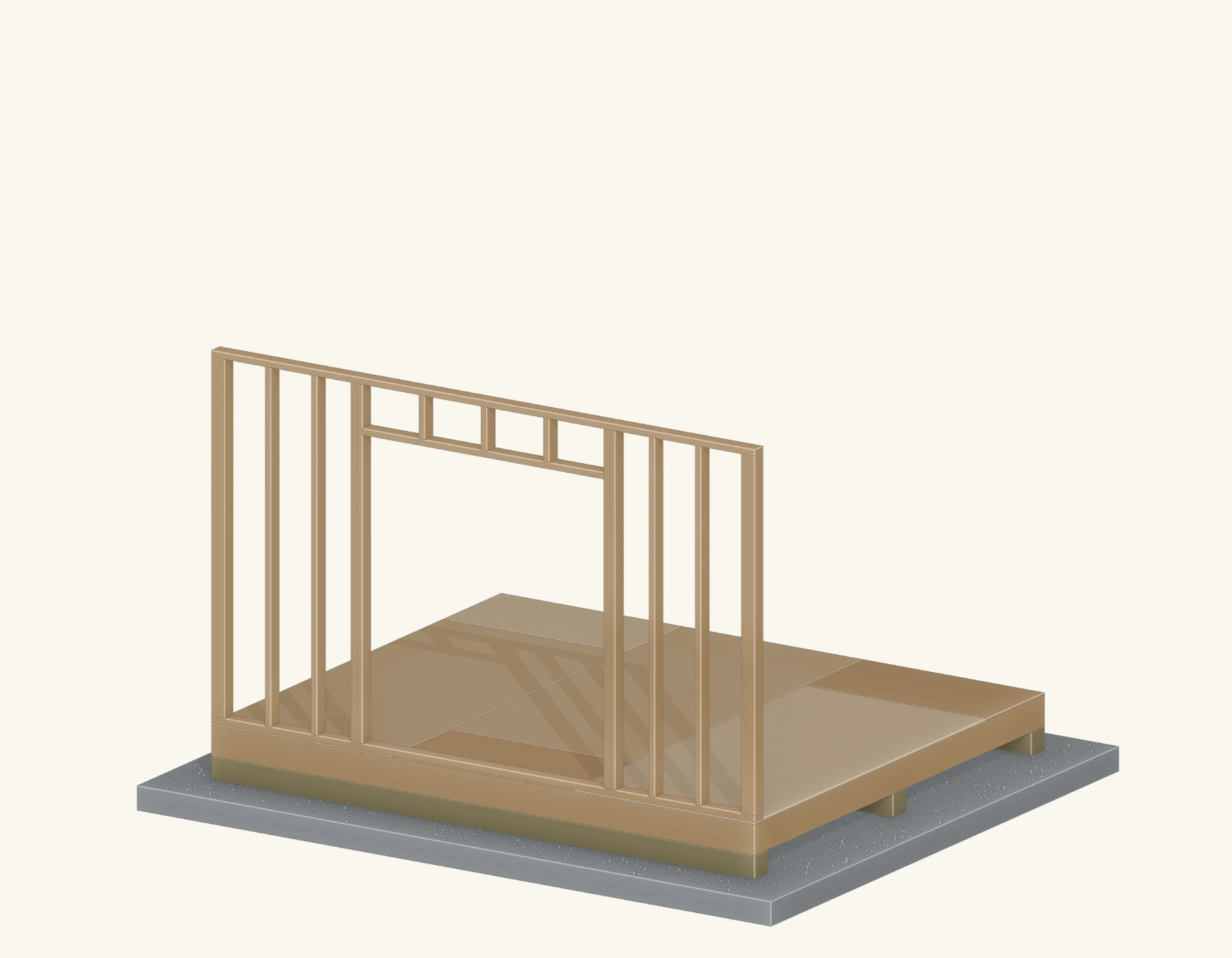 Frame the door opening with the header and supporting studs shown in the plan.
