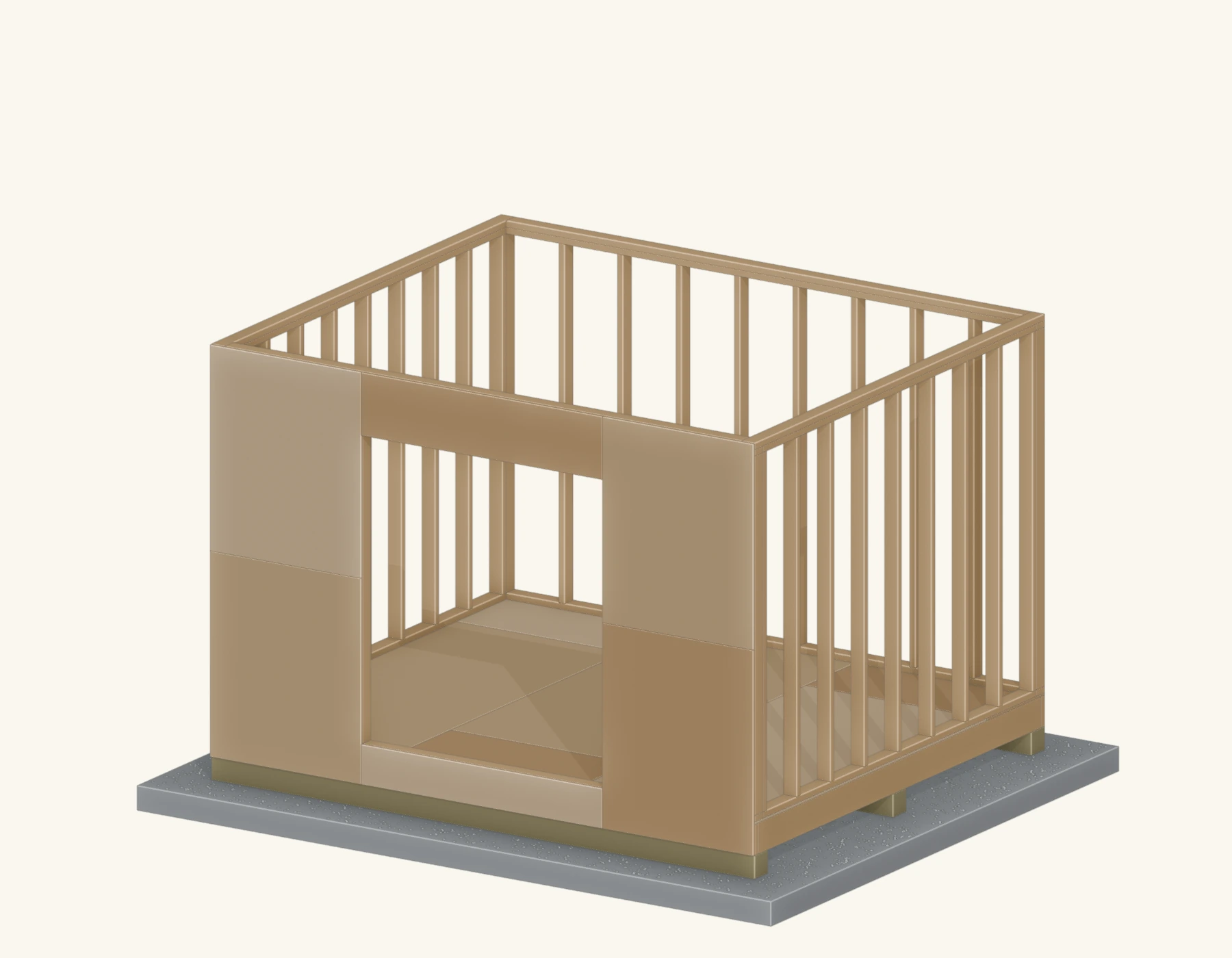 Fix the wall sheets to the framing and leave the door opening clear.