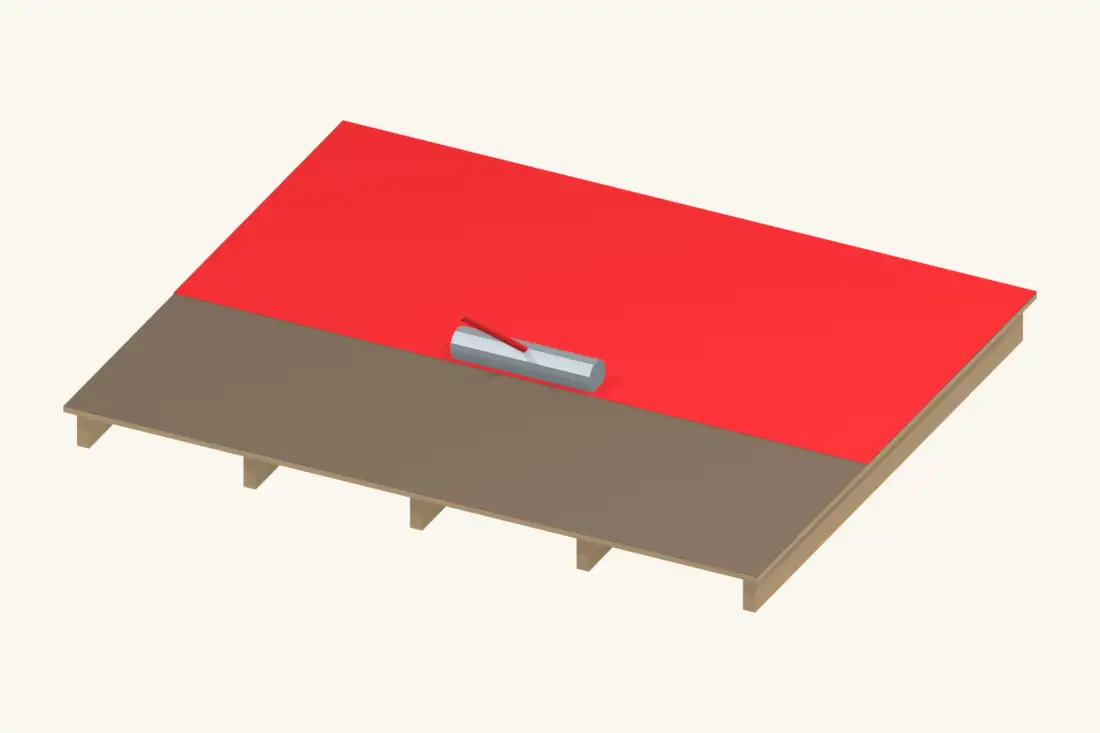 Prepare and prime the deck as the selected system requires; allow the primer to dry. Bright red marks the part being installed or checked.