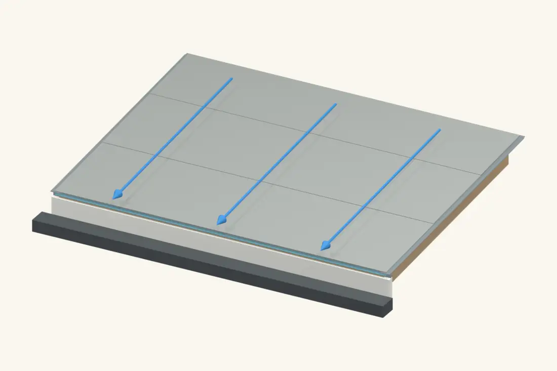 Inspect the bonded laps and finished edges, then clear the drainage outlet.