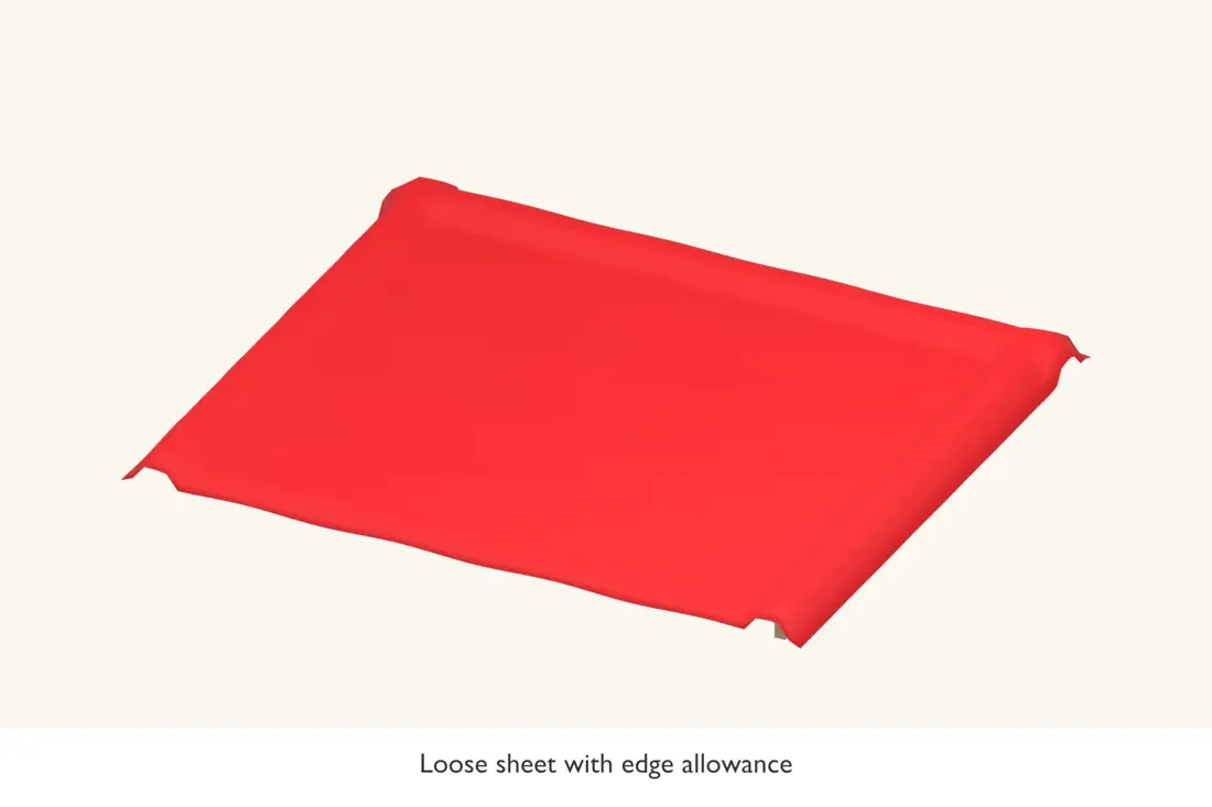 Position a continuous sheet with sufficient material for the perimeter details. Bright red identifies the current operation.
