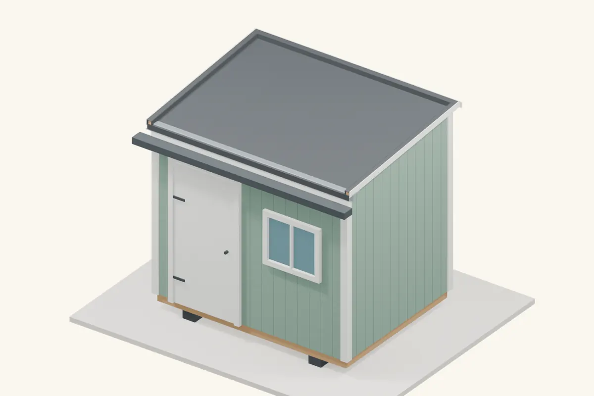 A finished EPDM shed roof with a continuous rubber surface, raised perimeter edges and a low gutter outlet.