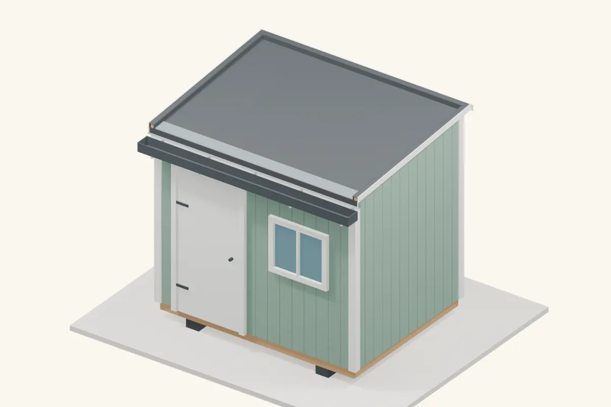 A finished EPDM shed roof with a continuous rubber surface, raised perimeter edges and a low gutter outlet.