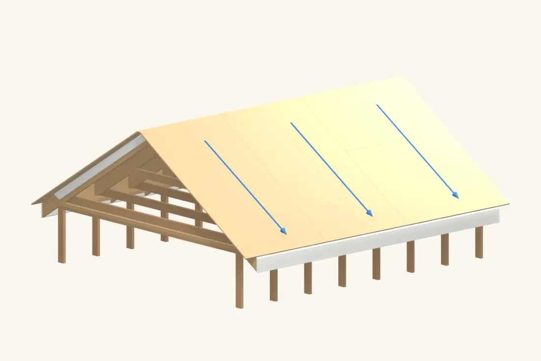 The completed deck carries water toward the eaves once the chosen covering is installed.