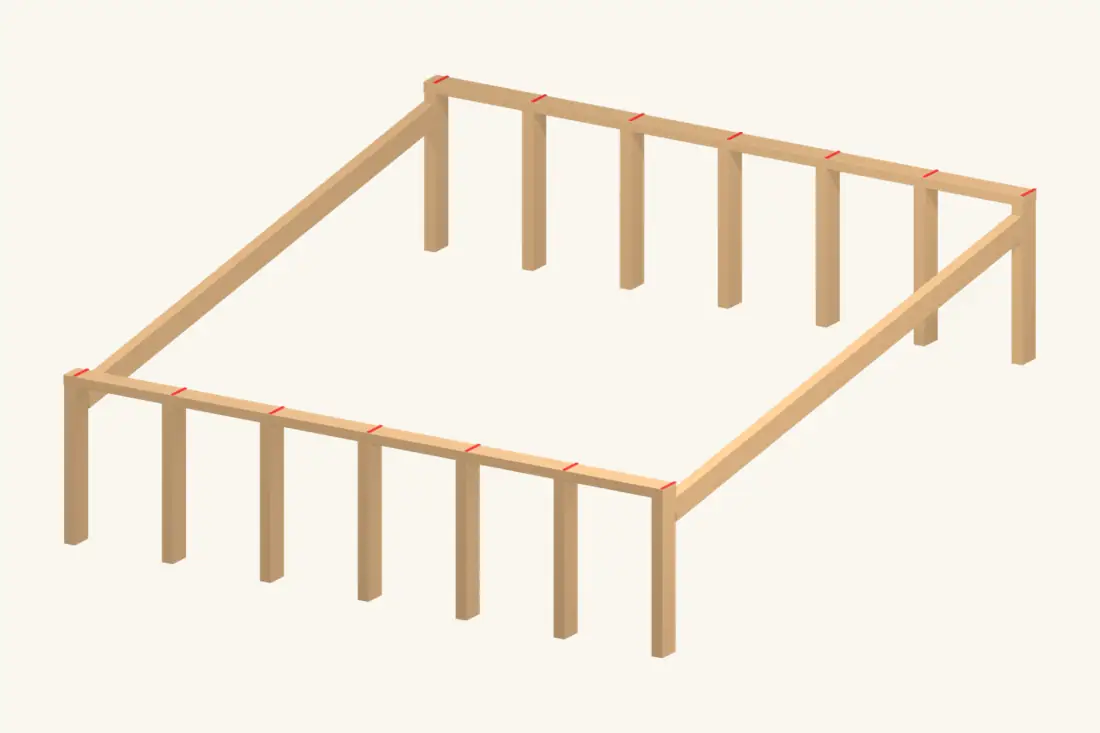 Carry matching rafter positions across the high and low wall plates.