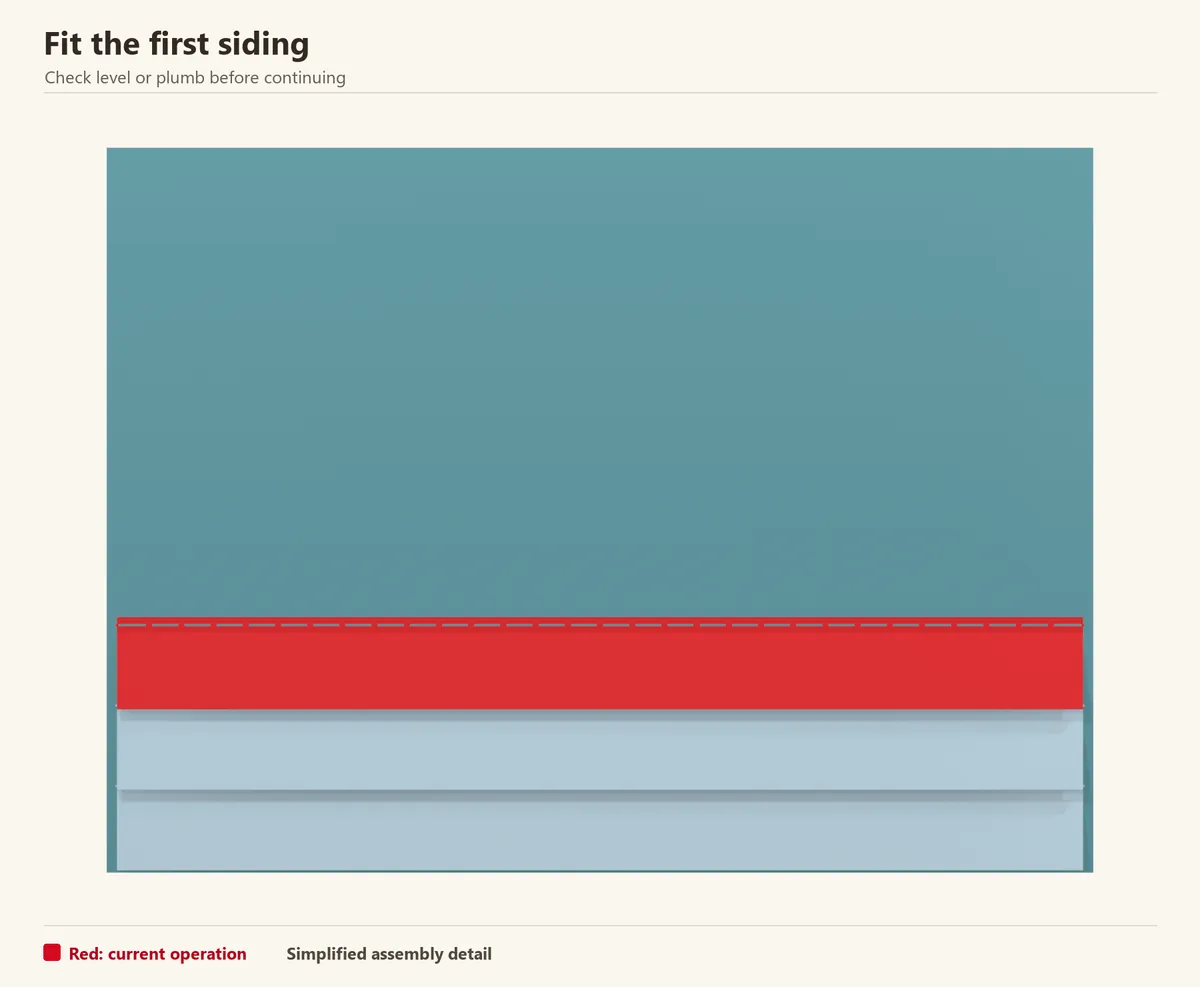 The first installed pieces on the prepared wall. Red identifies the piece being added.