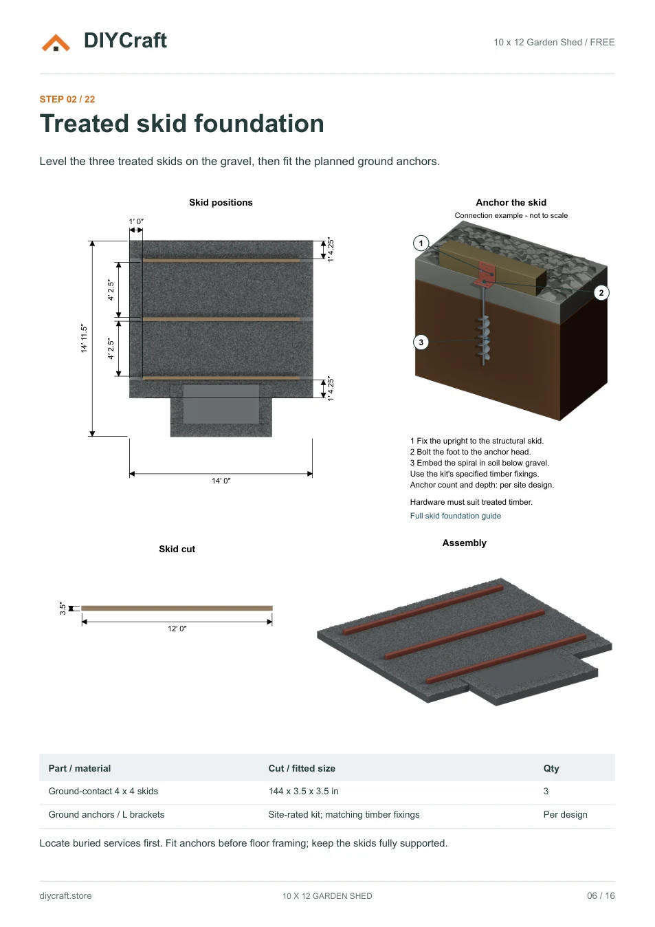 Treated skid foundation: Free page 6: skid layout, cut and ground-anchor connection from the free PDF