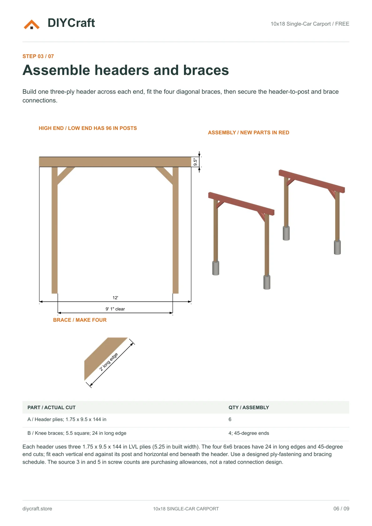 Headers and knee braces: Free page 6: fitted header frame, brace cuts and assembly
