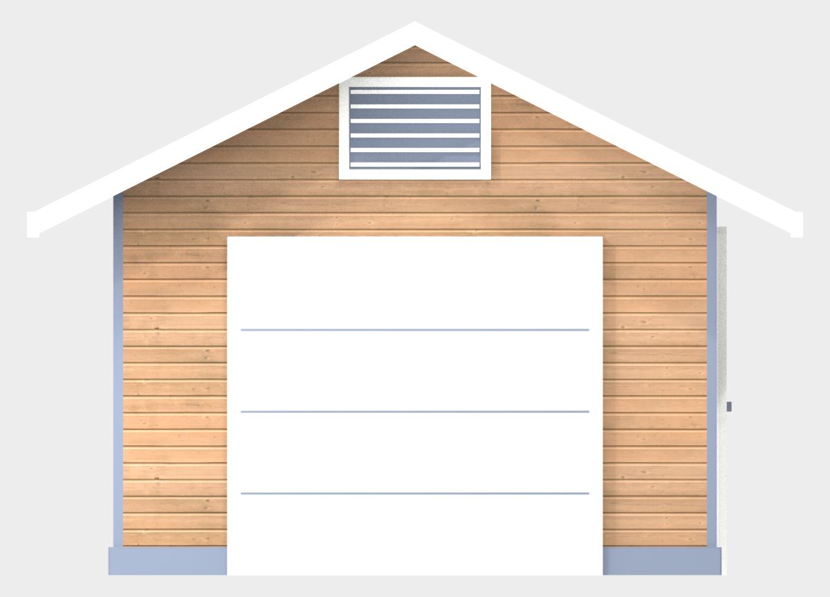 12x16 Garage Shed 12x16 - Left Elevation - 8ft sectional garage door and gable vent
