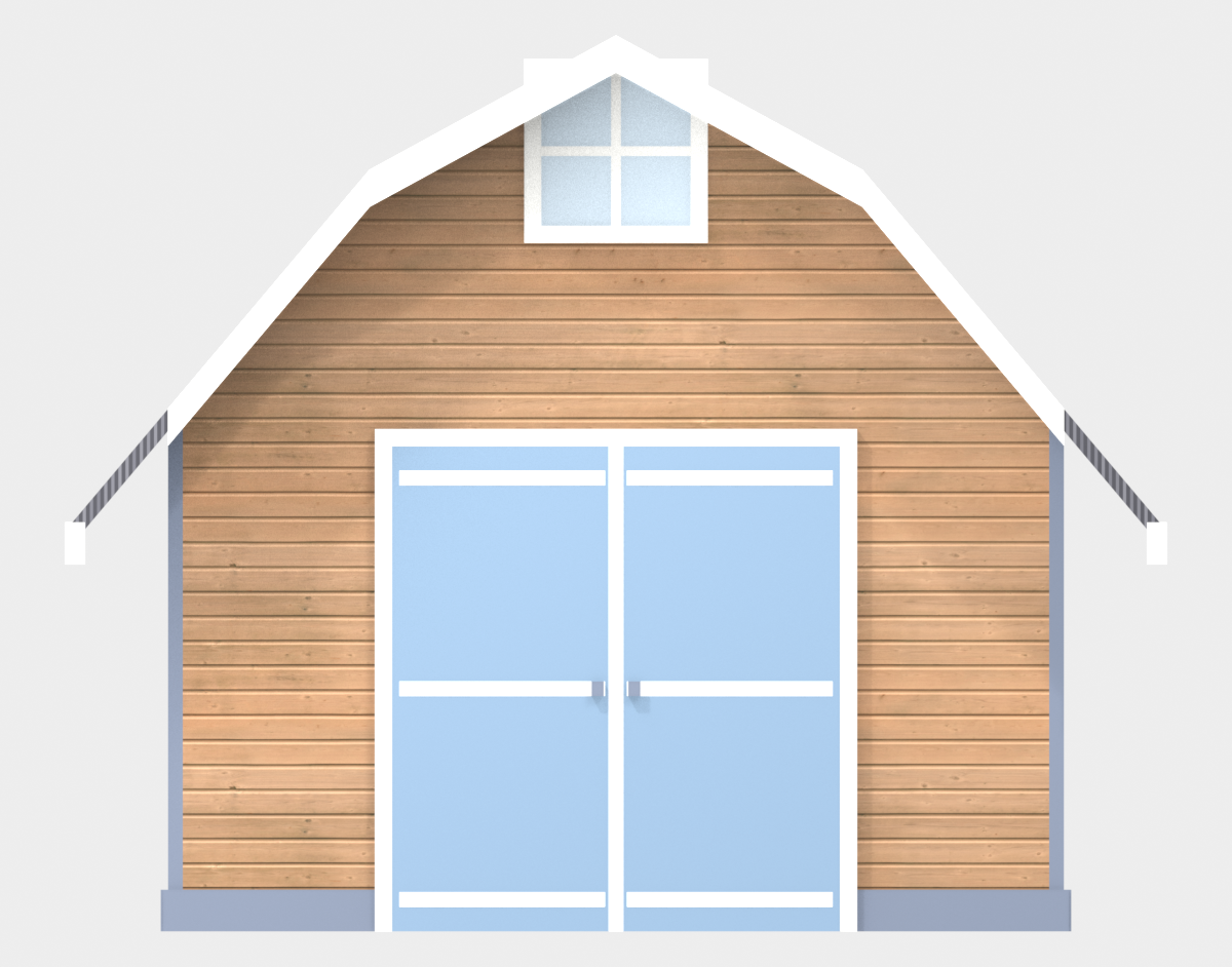 12x20 Gambrel Barn Shed 12x20 - Left Elevation - 6ft double barn doors and loft window