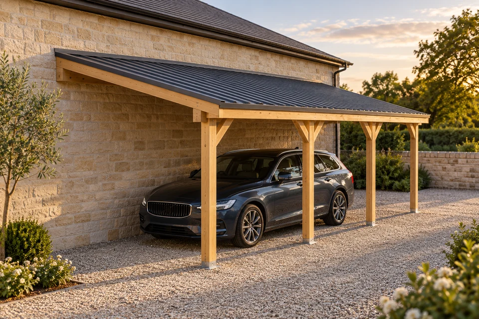 12x24 Wall-Attached Lean-To Carport design visualization