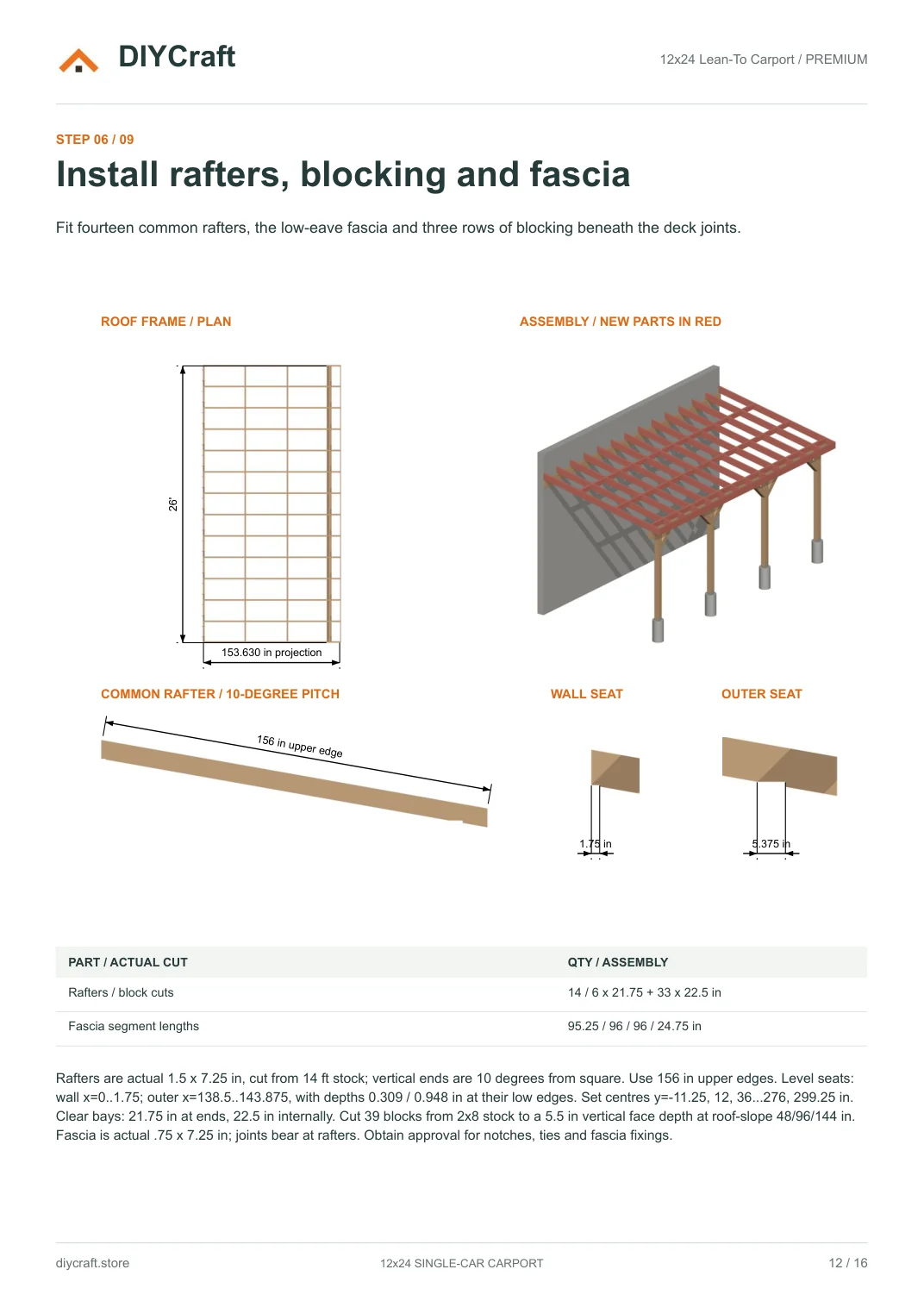 Rafters, blocking and fascia: Premium page 12: fitted wall and outer bearing seats with assembly view