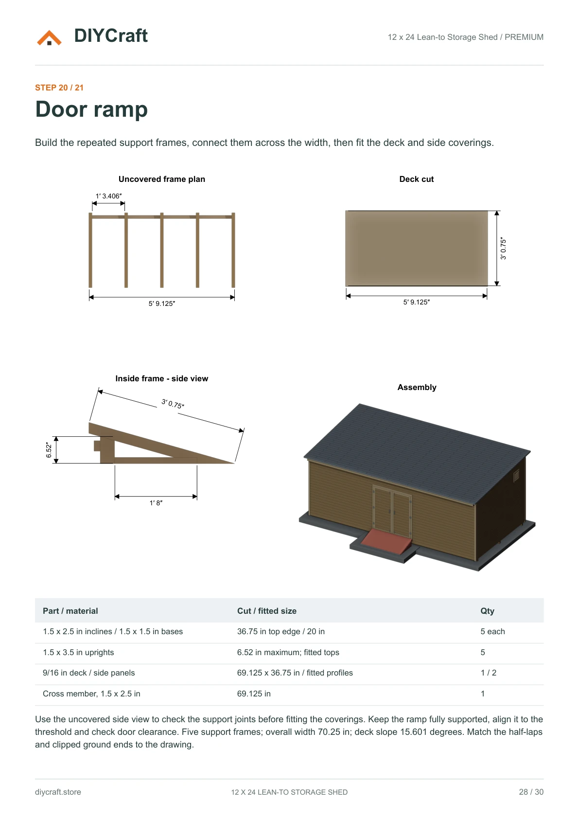 Ramp frame and deck: Premium page 28: uncovered plan and inside frame side view