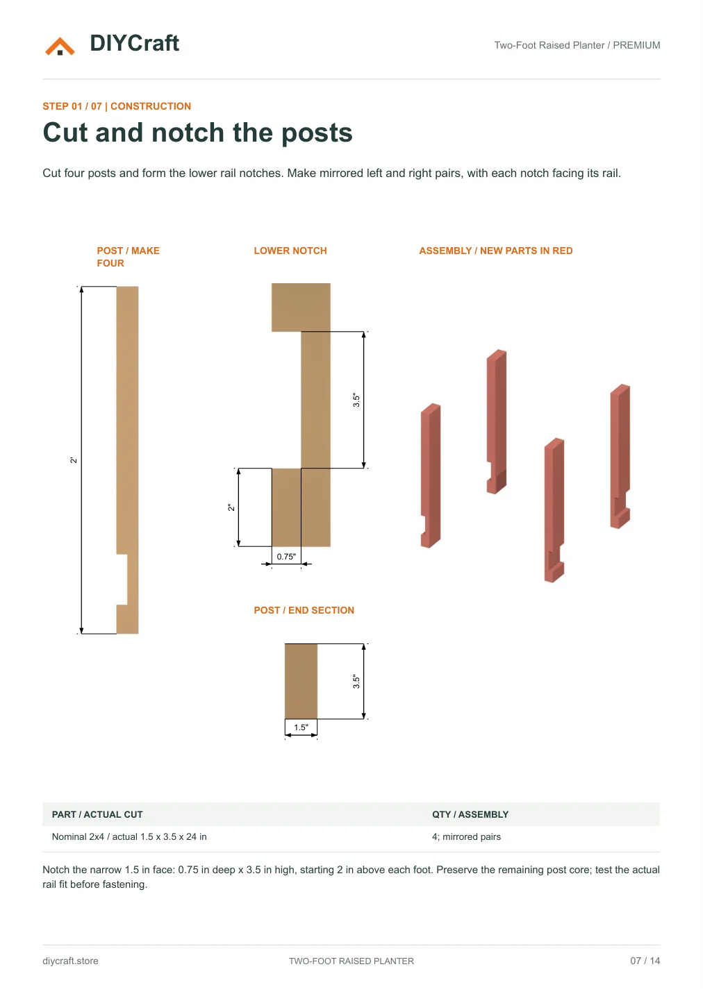 Post cuts and notches: Premium page 7: post sections, mirrored notches and assembly.