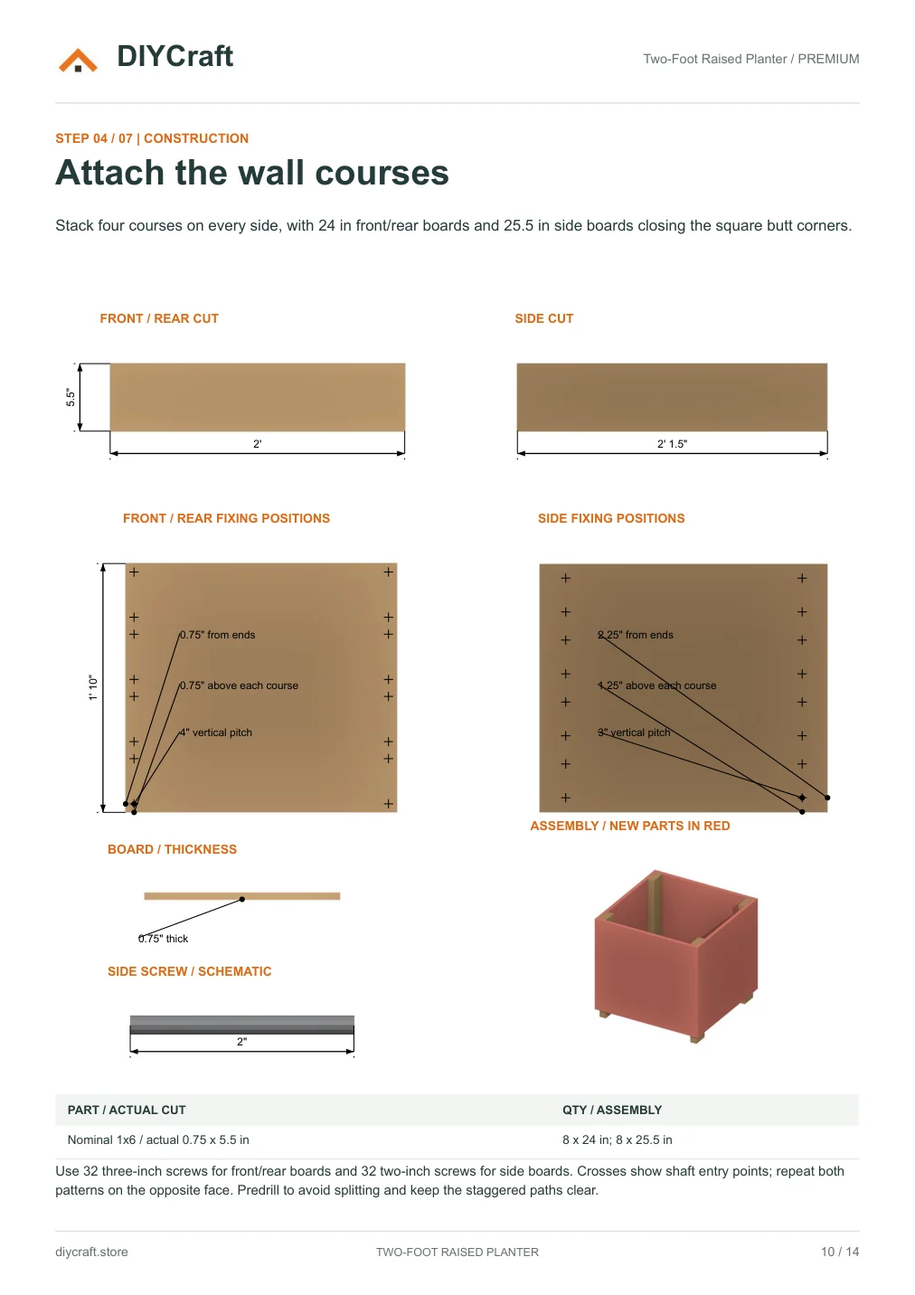 Wall courses: Free page 7: wall board cuts, screw layout and assembly.