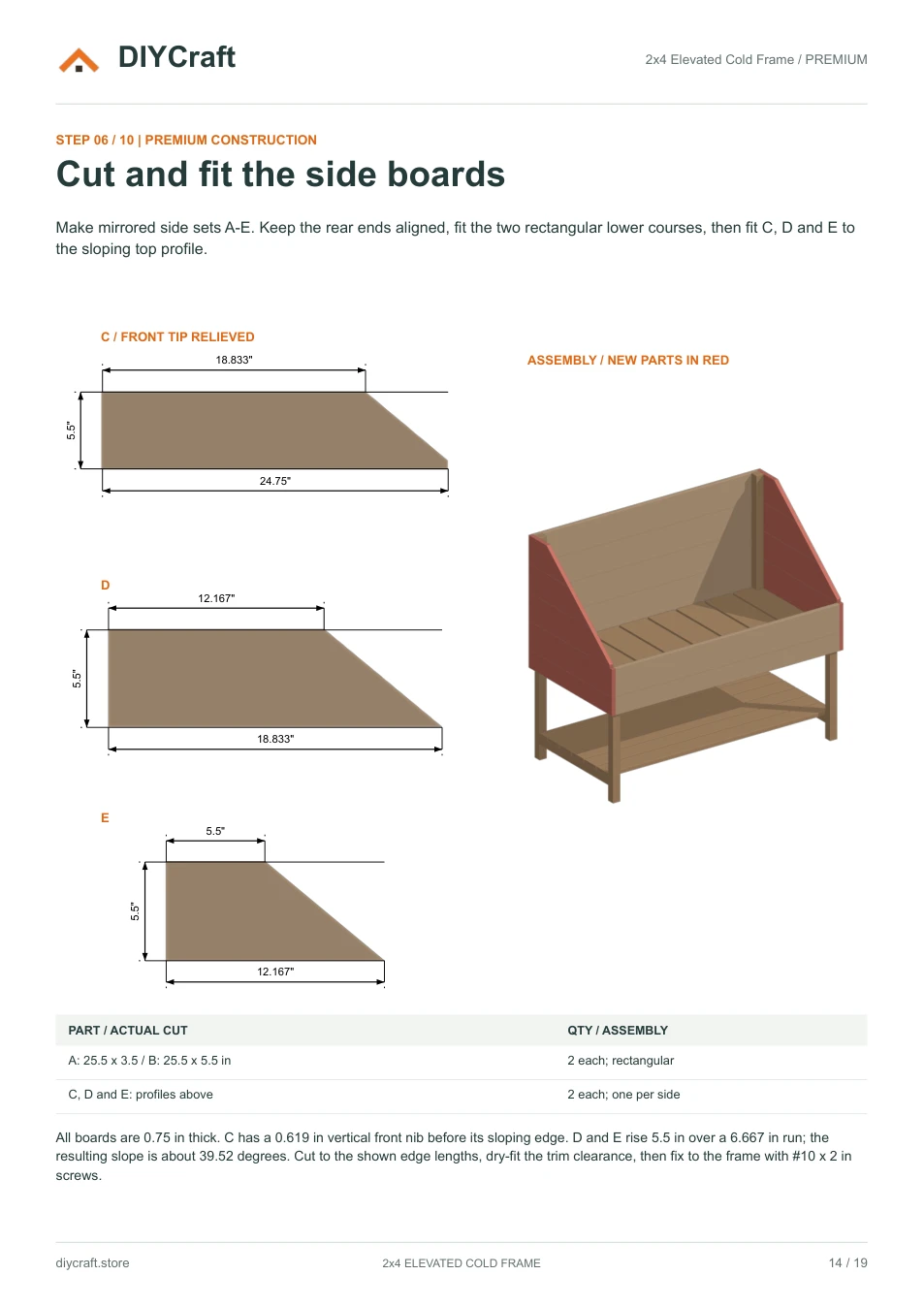 Side boards: Premium page 14: sloped board cuts and assembly