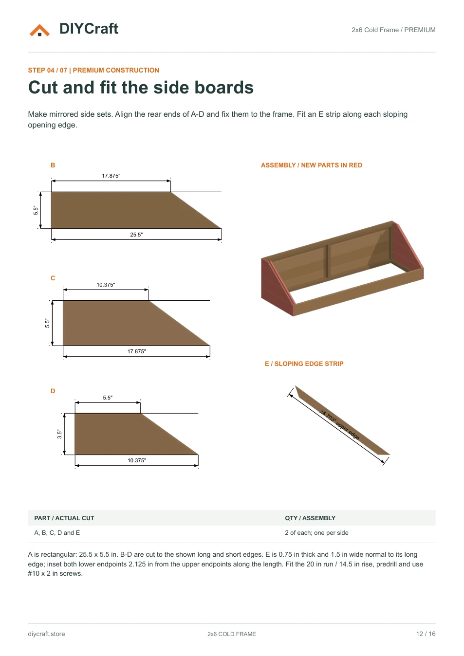Side boards: Premium page 12: sloped side-board cuts and assembly