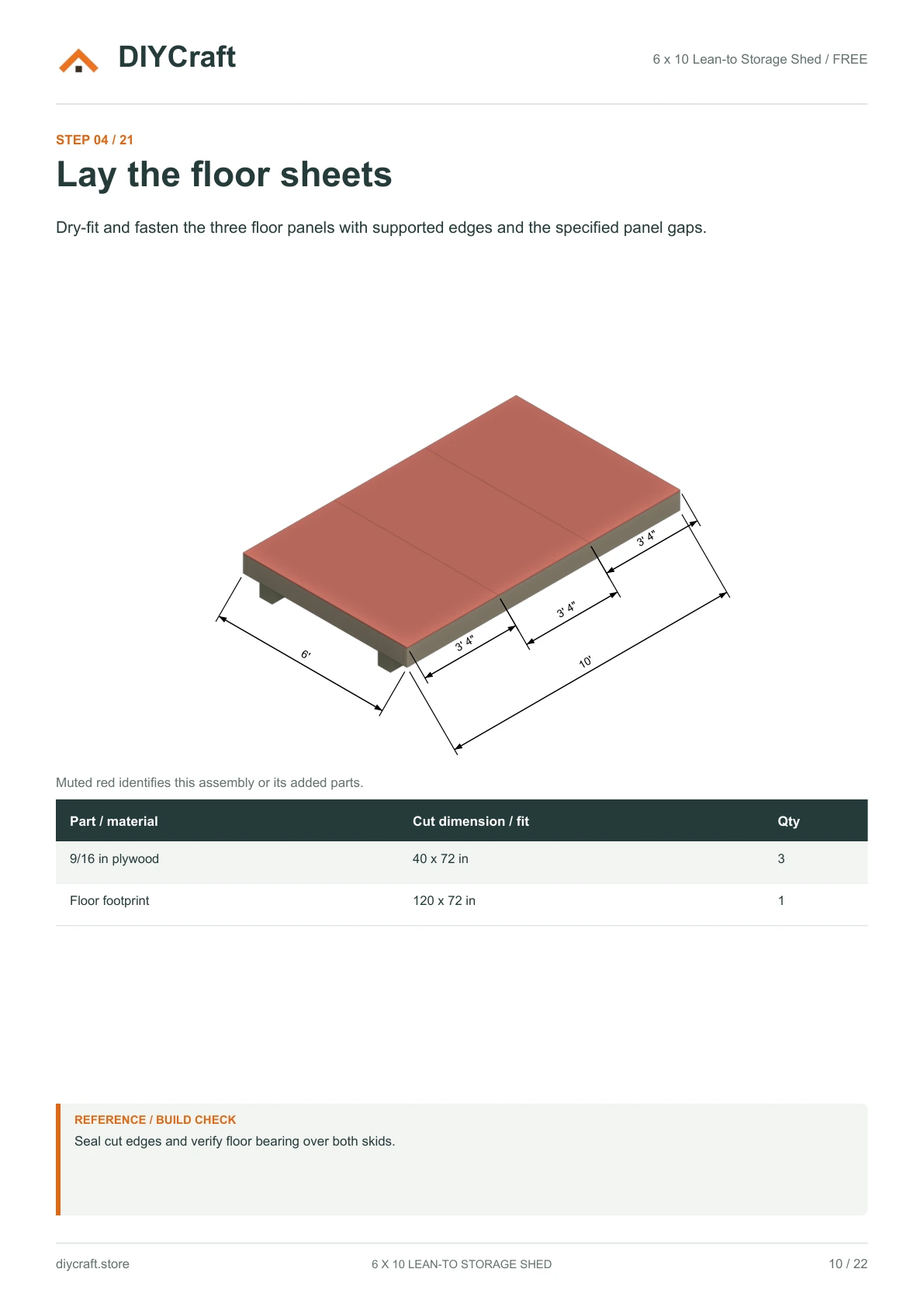 Three floor sheets: Free page 10: three separate 40 x 72 in panels from the free PDF