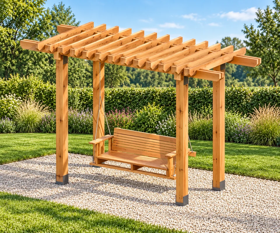 6x14 Pergola with Swing design render