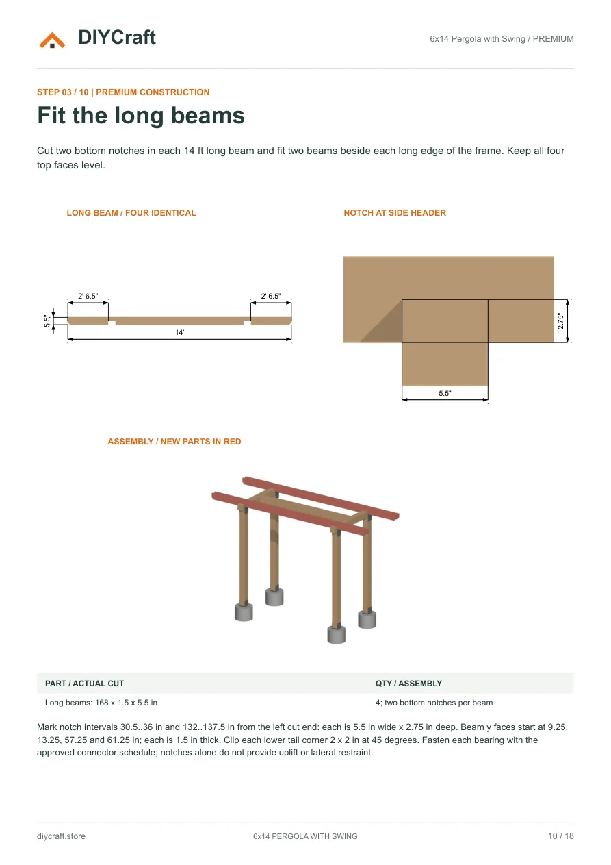 Long roof beams: Premium page 10: beam cuts, bearing notches and assembly