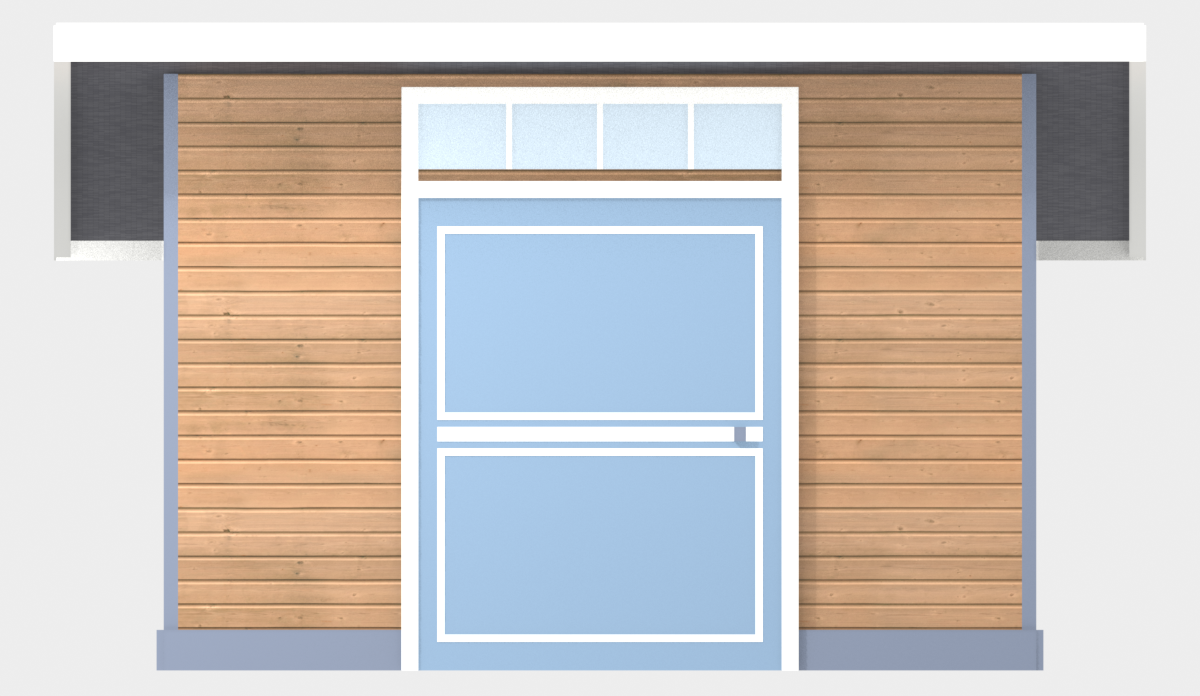 8x12 Lean-To Shed 8x12 - Front Elevation - wide door and glazed transom on the tall wall