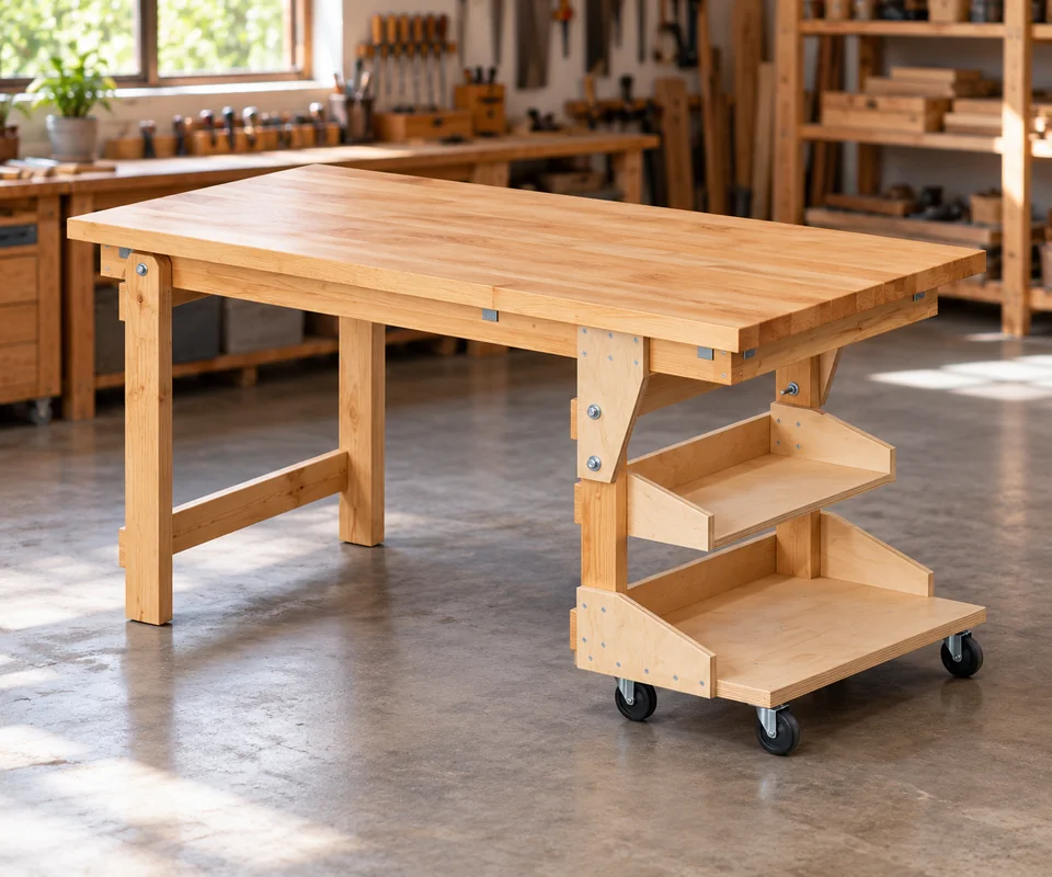 Folding Workbench with Shelf Cart design visualization